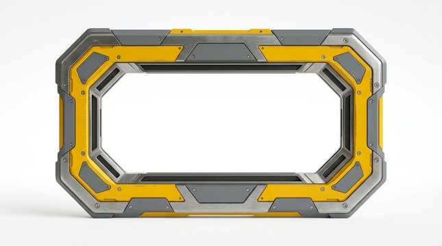 Futuristic Metallic Industrial Frame With Yellow And Grey Panels On A Plain White Background