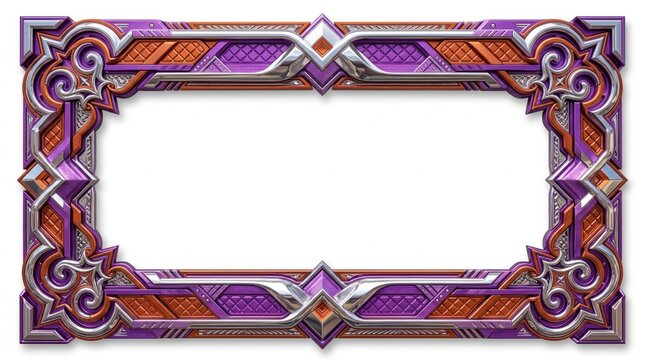 Ornate Metallic Rectangular Border Frame In Purple And Copper Colors On A Plain White Background