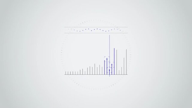 Abstract animated mass spectrum resolving into peaks drawn as cool blue-white lines and shapes on a bright, clean light background. Seamless looping 4K motion graphics video with free space for text, 