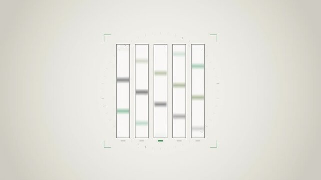 Abstract animated compounds separating through chromatography columns drawn as cool blue-white lines and shapes on a bright, clean light background. Seamless looping 4K motion graphics video with free