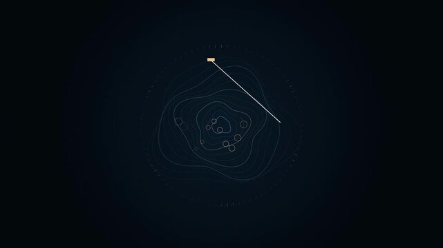 Abstract animated seafloor depth built up from soundings drawn as cool blue-white lines and shapes on a deep dark background. Seamless looping 4K motion graphics video with free space for text, ideal 