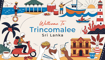 Naklejka premium Welcome To Trincomalee Sri Lanka Vector Illustration - Tropical Vacation Travel Destination
