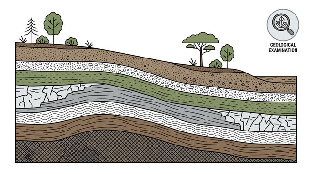 Geological Strata Layers with Vegetation and Examination Icon