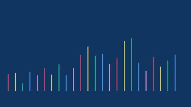 Dynamic motion of colorful bar graphs in a digital data visualization scene for technology and analytics.