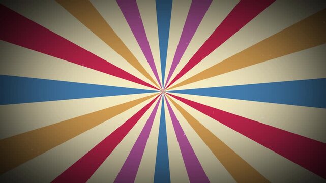 Retro colorful sunburst rotating background animation, vintage multi-color ray burst pattern loop