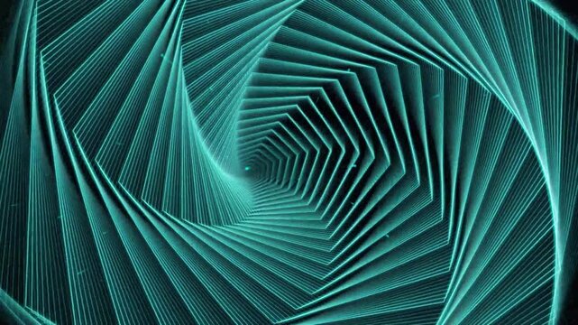 Cyan Geometric Spiral Wireframe Tunnel Abstract Loop Graphic