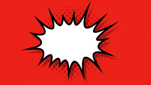 Comic book explosion speech bubble vector animation on red background
