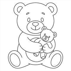 Obraz premium Cute Teddy Bear Hugging a Small Bear Toy Coloring Page Illustration