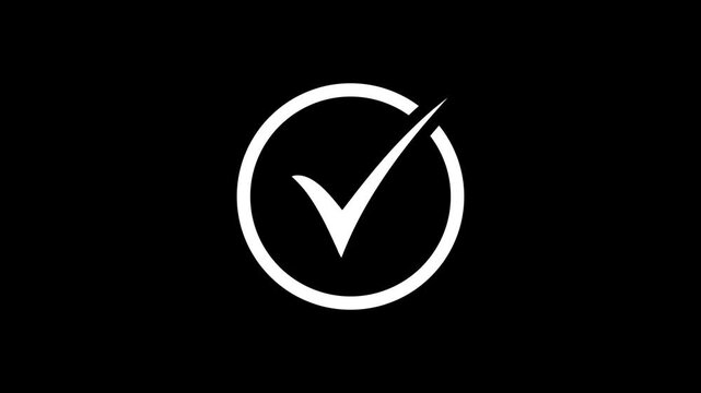 White check mark inside circle animation, minimal success approval icon on black background, loop