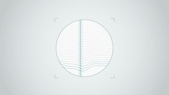 Abstract animated ice layers revealed by radar through a glacier drawn as cool blue-white lines and shapes on a bright, clean light background. Seamless looping 4K motion graphics video with free spac