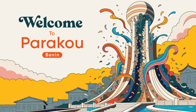 Welcome to Parakou, Benin - Vibrant Cityscape with Modern Monument Illustration