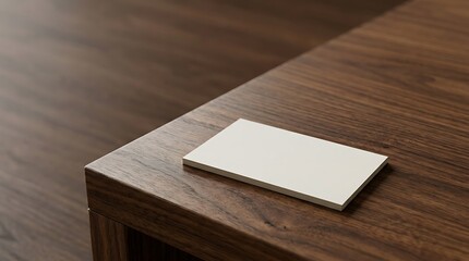 Fototapeta premium Blank white business cards stack on dark wooden office desk for professional branding presentation