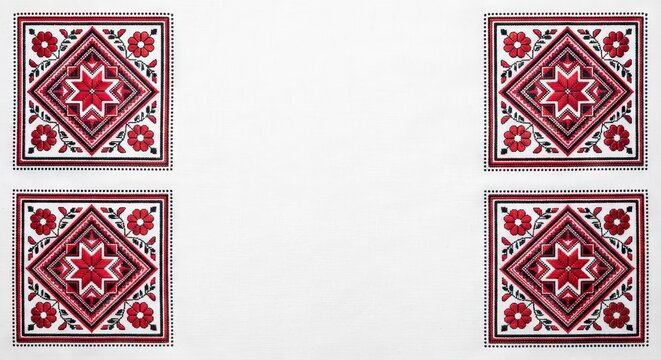 Four Ukrainian embroidery corner ornaments on white
