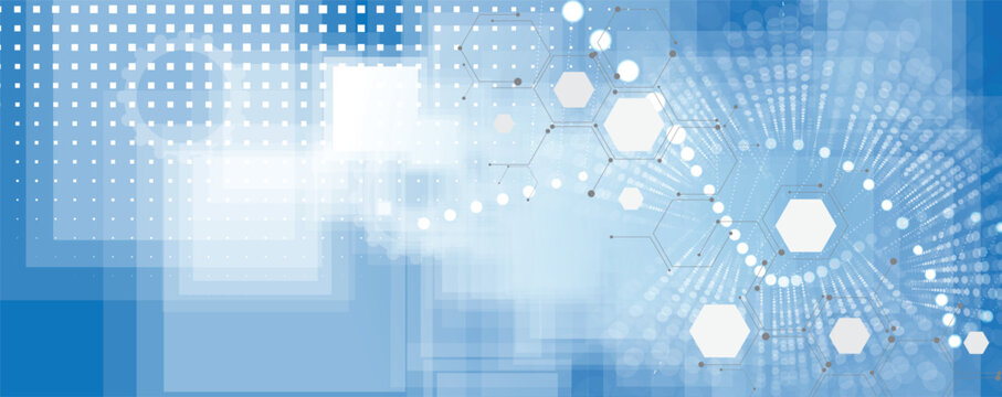 Futuristic hexagons, DNA strands, connected neural web