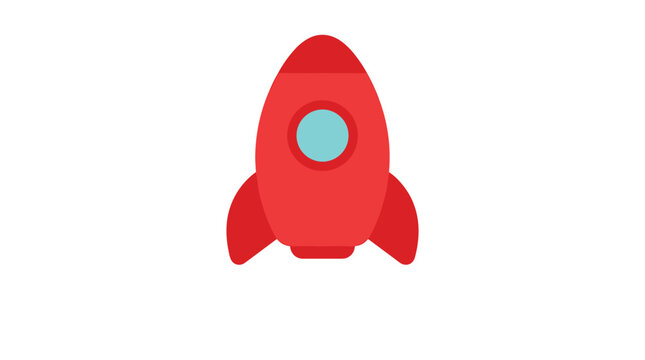 A simple flat red rocket icon for business startup concepts. Modern vector illustration design for growth, innovation, space travel, and technology projects. Clean and minimalist style.