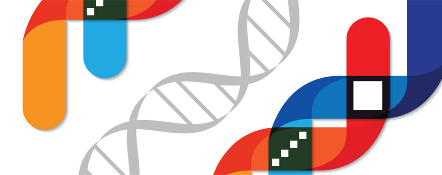 Futuristic scientific background, DNA strands, connected neural web