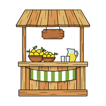 Rustic Wooden Lemonade Stand Featuring Fresh Citrus Fruits and Refreshing Beverage Pitcher