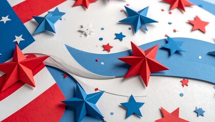 Obraz premium Patriotic paper craft stars with American flag colors for Independence Day celebration.