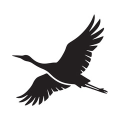 Naklejka premium Black silhouette of a crane in flight against a white background