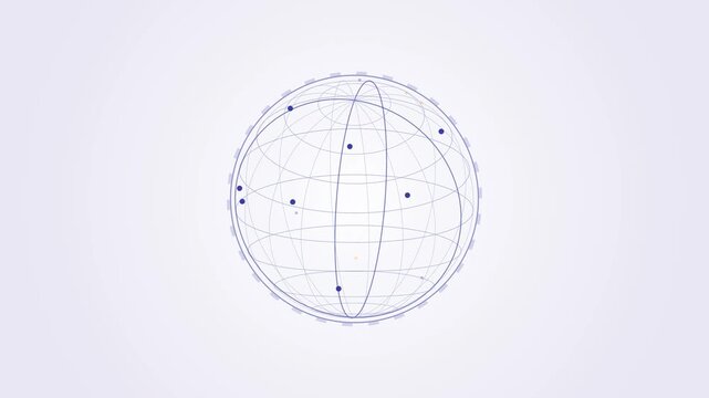 Abstract animated wireframe sphere rotating drawn as cool blue-white lines and shapes on a bright, clean light background. Seamless looping 4K motion graphics video with free space for text, ideal for