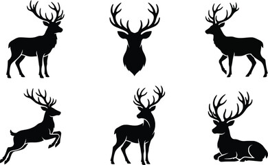 Deer silhouettes collection black vector graphics on a white background © BonyAmin