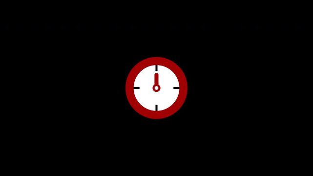 Clock Icon Animation Stopwatch Red Color Loop Transparent Background
