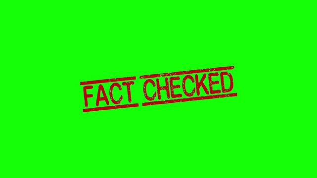 Fact Checked rubber stamp animation. Fact Checked Stamp textured bold text motion. Up to down stamp zooming and hit effect 4k video.