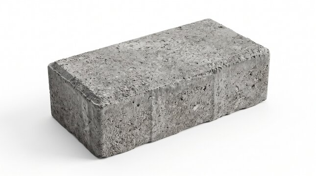 Single gray concrete paving brick with rough textured surface. Rectangular shape with chamfered edges, shown on a clean white background.