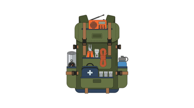 Camping Backpack with Survival Gear, Isolated on Transparent Background