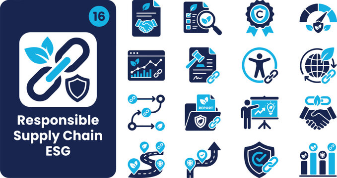 Visualizing responsible supply chain management and ESG concepts with a collection of relevant icons for business and sustainability initiatives