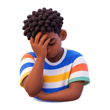 Sad young boy with hand on forehead expressing disappointment and frustration