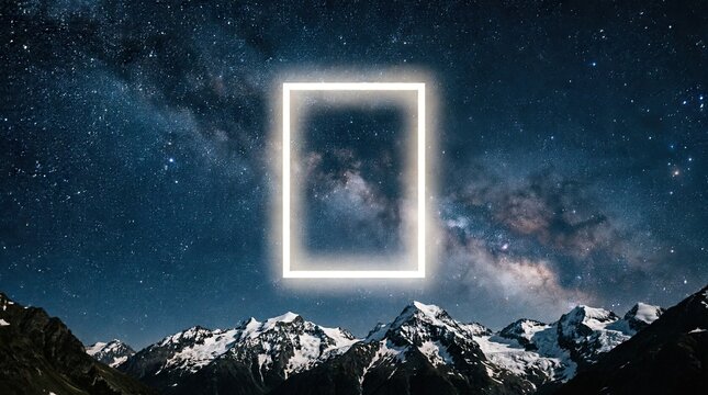 Glowing Portal Floating Above Snowy Mountain Peaks