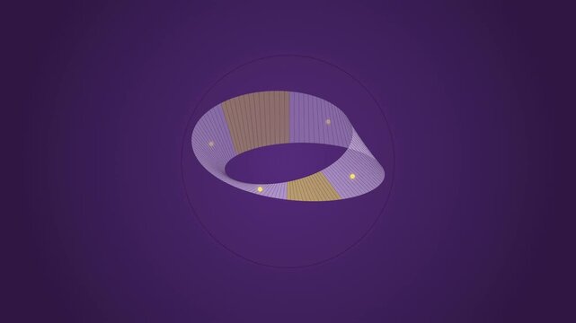 Abstract animated mobius band flowing around itself drawn as violet and blue lines and shapes on a deep dark background. Seamless looping 4K motion graphics video with free space for text, ideal for t