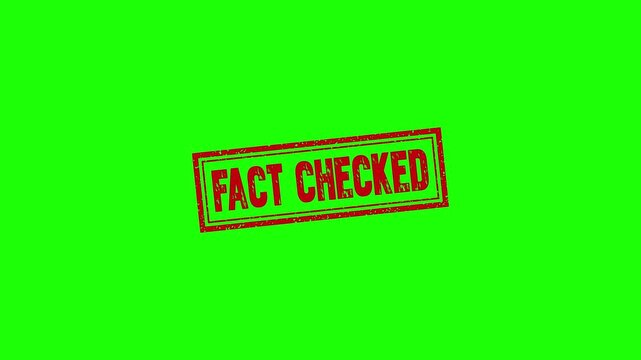 Fact Checked rubber stamp animation. Fact Checked Stamp textured bold text motion. Up to down stamp zooming and hit effect 4k video.