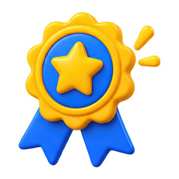 3D golden star award ribbon with blue ribbons and shiny effect