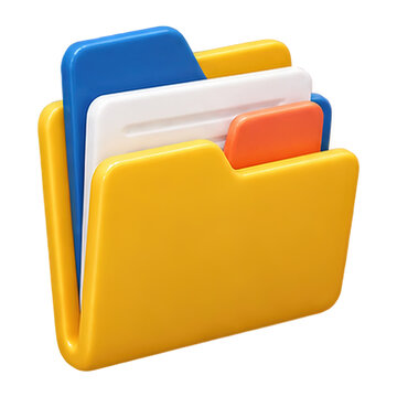 3D rendered icon of a yellow folder with documents and tabs
