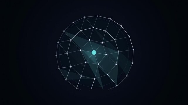 Abstract animated triangulated mesh breathing in and out drawn as cyan and teal lines and shapes on a deep dark background. Seamless looping 4K motion graphics video with free space for text, ideal fo