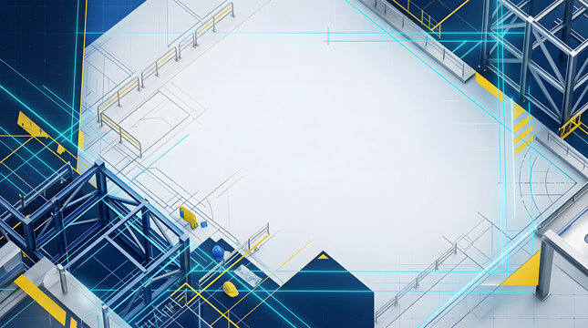Isometric Blueprint Construction Site Layout with Engineering Frameworks and Safety Protocols