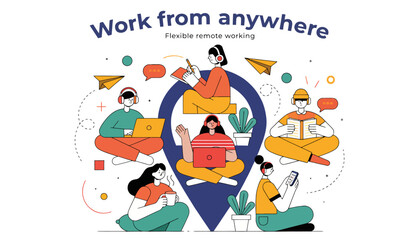 Fototapeta premium remote work, flexible working, people working from anywhere