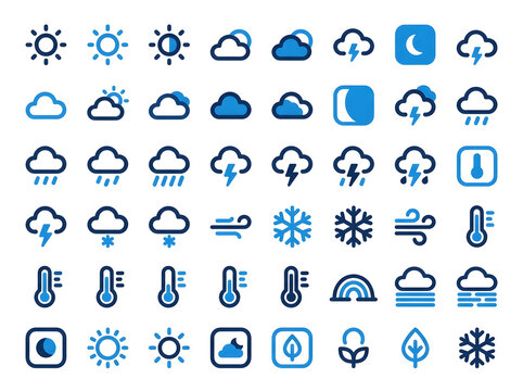 Set of blue weather icons for web and mobile app interface design
