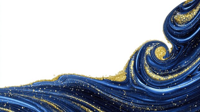 Vibrant Blue Wave with Glittering Gold Accents on a Clean White Background for Creative Design Projects