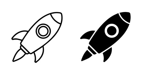 Blue rocket PNG icon set with outline and solid spacecraft symbols for launch space travel and innovation © Icon Design 