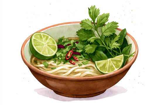 Experience the Delight of a Freshly Prepared Bowl of Noodles with Spicy Garnishes, Refreshing Lime, and Fragrant Herbs - A Culinary Journey into Flavorful Comfort Food