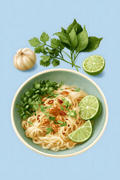 Experience the Flavorful Delight of an Aromatic Noodle Bowl with Fresh Lime and Herbs &ndash; A Perfect Quick Meal for Any Occasion!