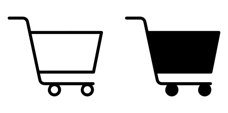 Shopping cart PNG icon set with outline and solid trolley symbols for online shopping ecommerce retail store and purchase