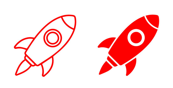 Blue rocket PNG icon set with outline and solid spacecraft symbols for launch space travel and innovation