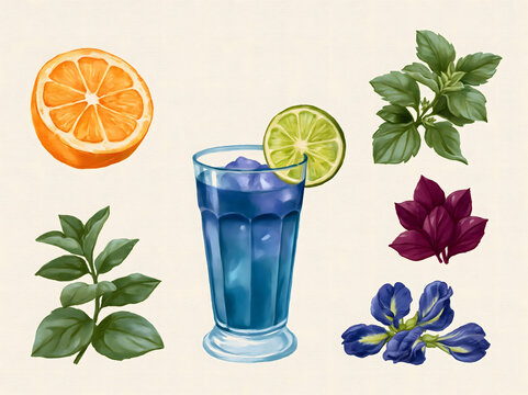 Delightful Blue Cocktail with Fresh Citrus and Herbs Perfect for Refreshing Summer Sips and Vibrant Celebrations
