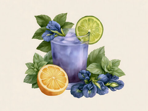 Indulge in a Refreshing Beverage: A Vibrant Blend of Lemon, Lime, Mint, and Beautiful Flowers Perfect for Summer Gatherings and Enjoying Nature's Flavors