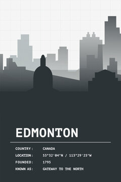 Edmonton modern minimalist UI design poster with city skyline, text details. Canada digital graphic with for travel guide, web design, social media, presentation, brochure print
