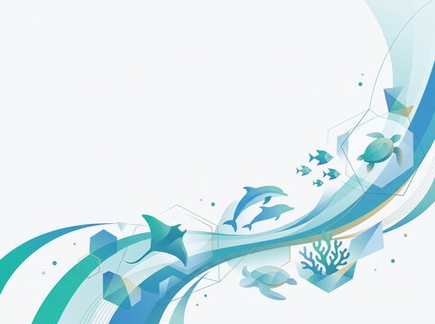 abstract blue background with fish and dolphin